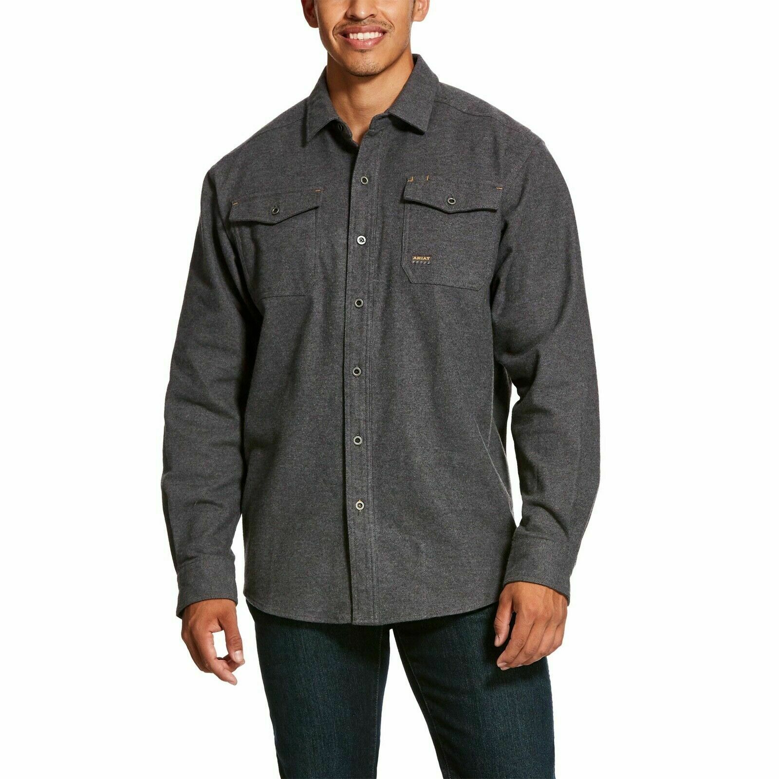 Ariat Men's Rebar Heavyweight Flannel Grey Button Work Shirt