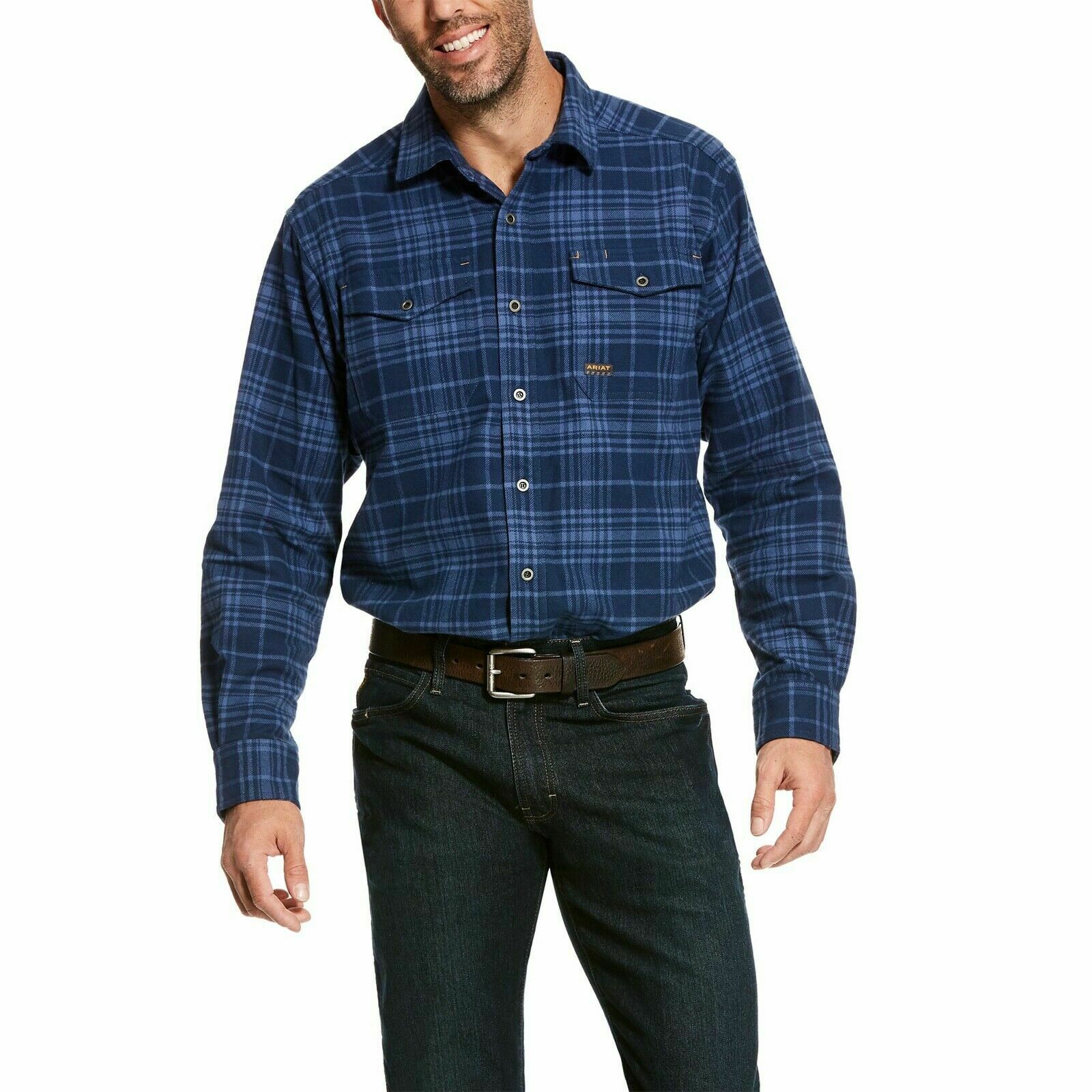 Ariat Men's Rebar Heavyweight Blue Plaid Flannel Work Shirt