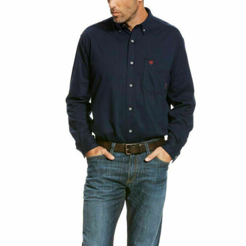 Ariat Men's FR Navy Long Sleeve Button Work Shirt