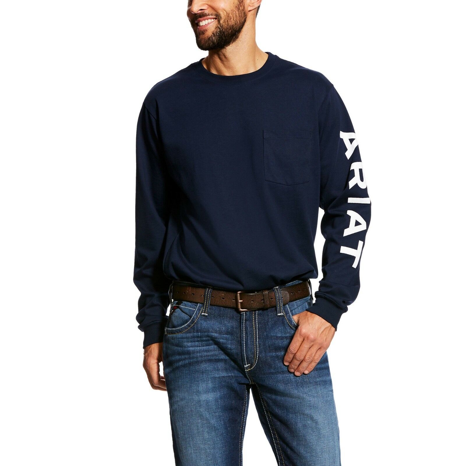 Ariat Men's FR Pocketed Logo Navy Long Sleeve Shirt