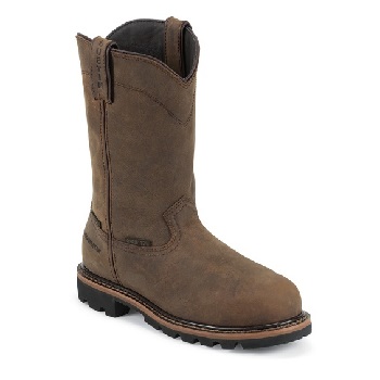 JUSTIN MENS WYOMING BROWN MET GUARD WATERPROOF COMP TOE WORK BOOTS WK4630