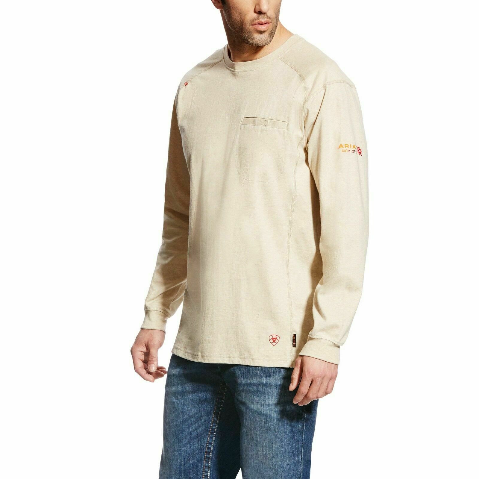 Ariat Men's FR Air Crew Sand Heather Long Sleeve Shirt 