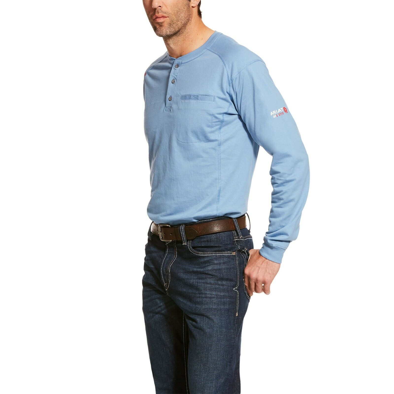 Ariat Men's FR Steel Blue Henley Long Sleeve Work Shirt