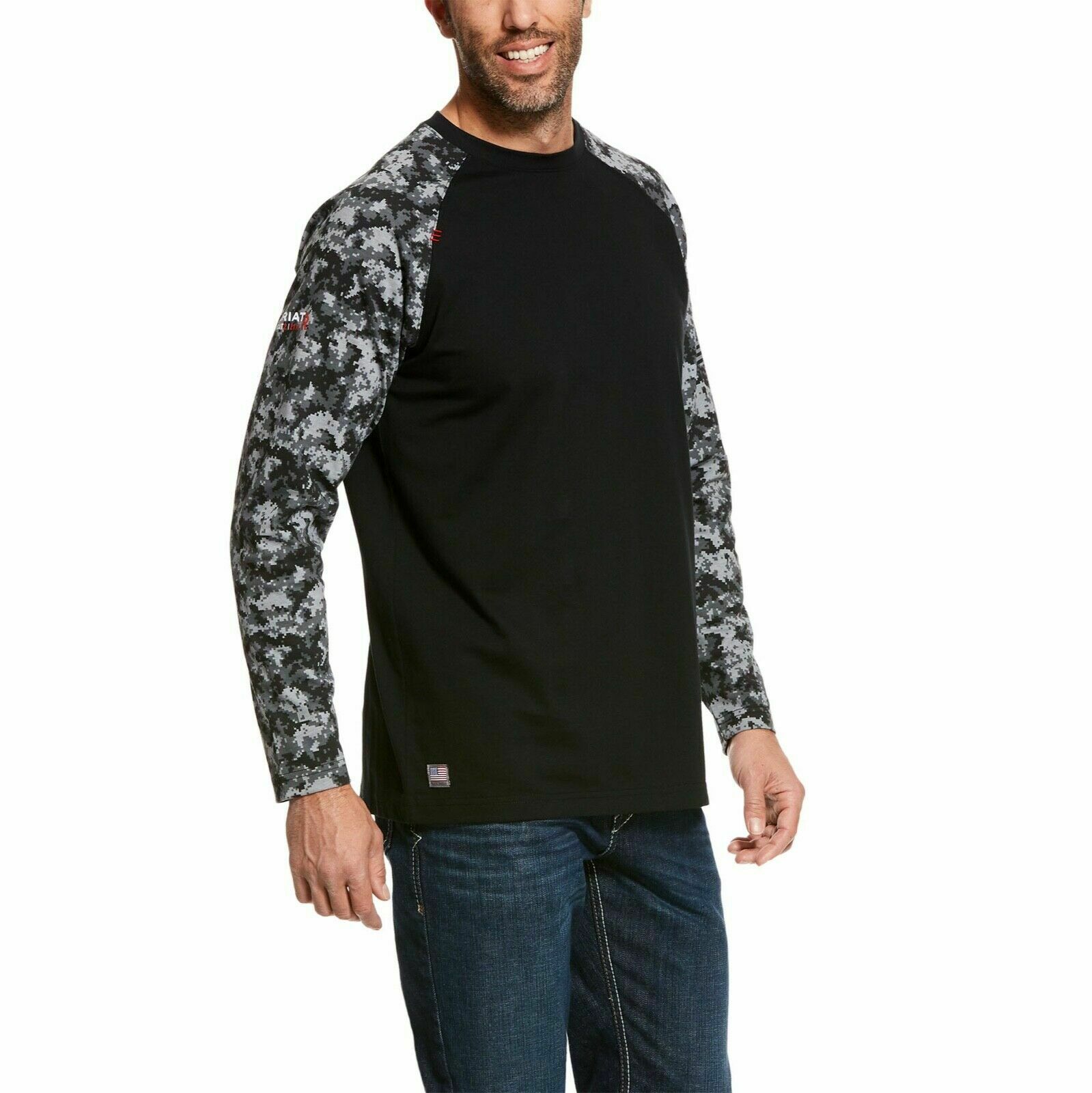 Ariat Men's FR Black Camo Baseball Tee Shirt