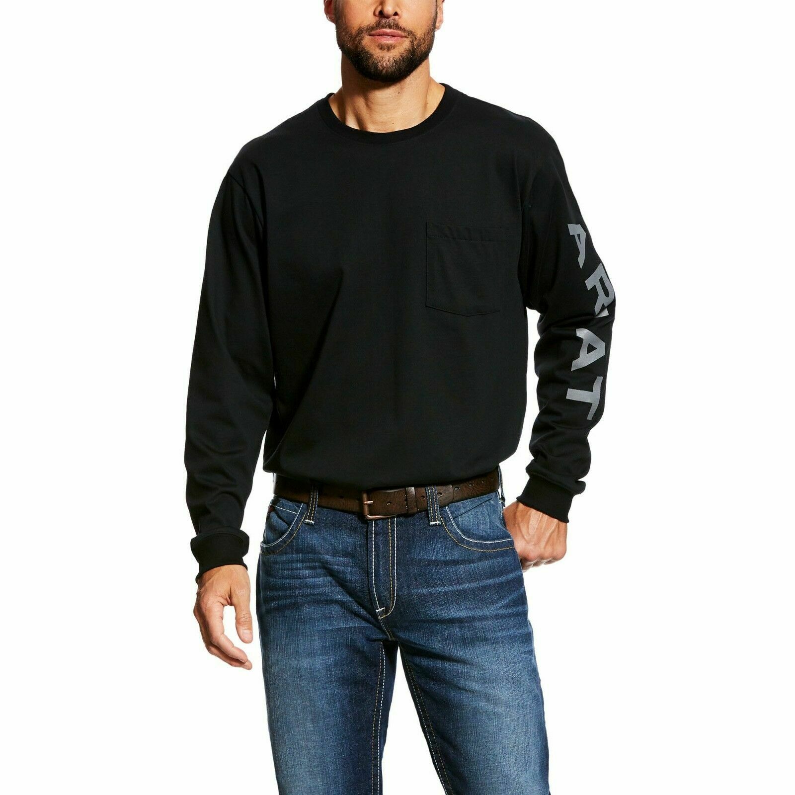 Ariat Men's FR Pocketed Logo Black Long Sleeve Shirt