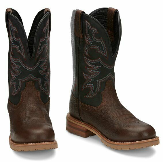 JUSTIN MENS SOFT TOE HERDSMAN BROWN WATERPROOF WESTERN WORK BOOT WK4207