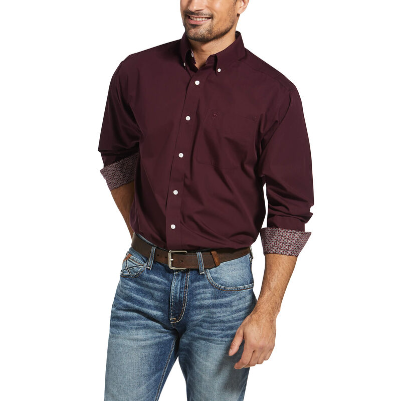 Ariat Pro Series Men's Burgandy Long Sleeve Button Shirt
