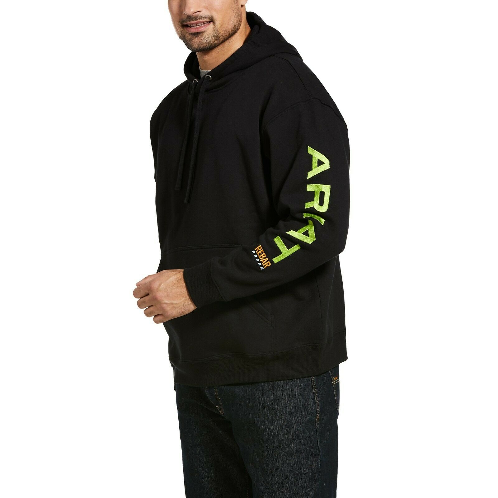 Ariat Men's Rebar Graphic Black Hoodie With Lime Logo 