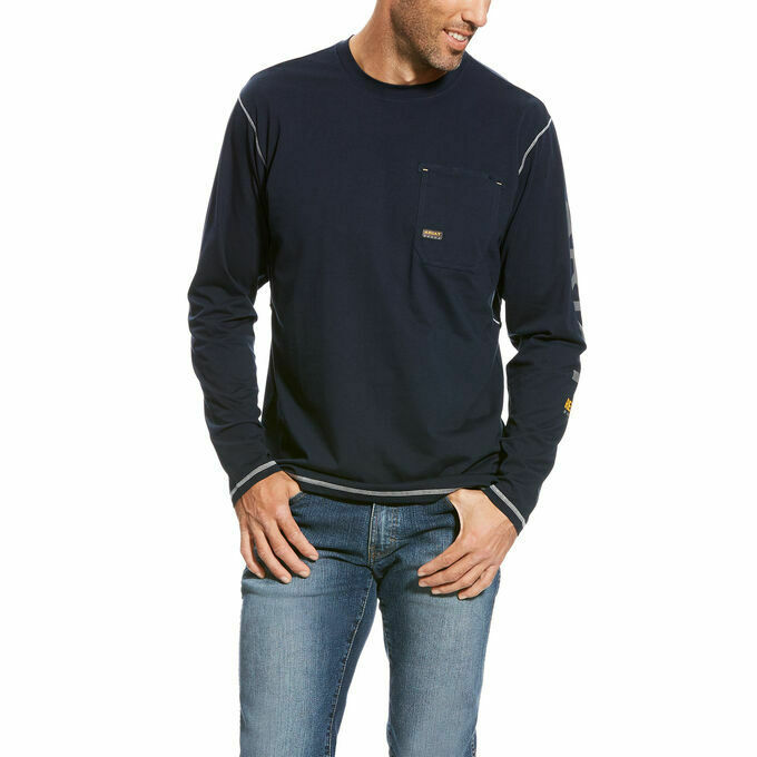 Ariat Men's Rebar Navy Workman Logo Long Sleeve Shirt