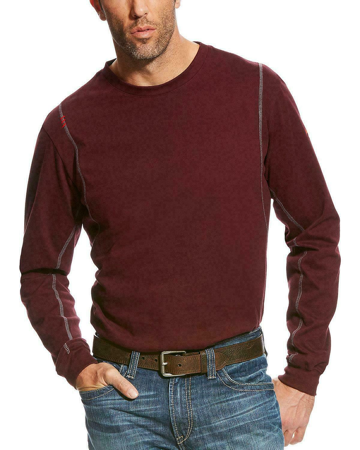 Ariat Men's FR Burgundy Long Sleeve Crew Shirt