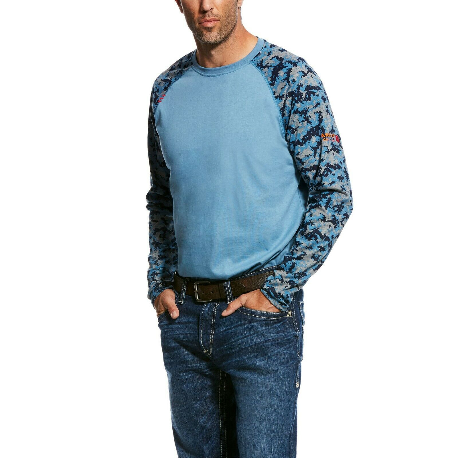 Ariat Men's FR Steel Blue Digi-Camo Baseball Tee Shirt