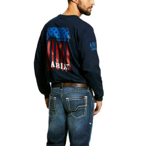 Ariat Men's FR Navy Americana Long Sleeve Graphic Crew Shirt