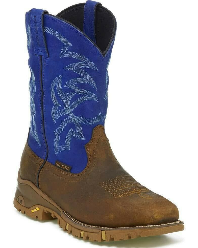 Tony Lama Work Boots Mens Steel Toe Tan 11" Blue Gaucho VIBRAM TW5010