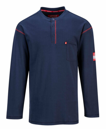 Portwest Mens Bizflame FR Henley Crew Shirts, Grey/Navy/Khaki, Multi Size